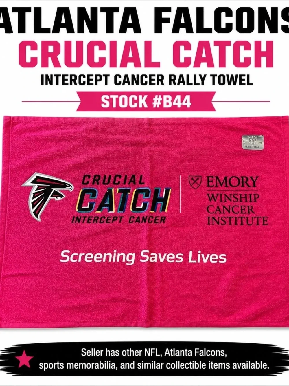 Atlanta Falcons Crucial Catch Intercept Cancer Rally Towel NFL Hologram #B44